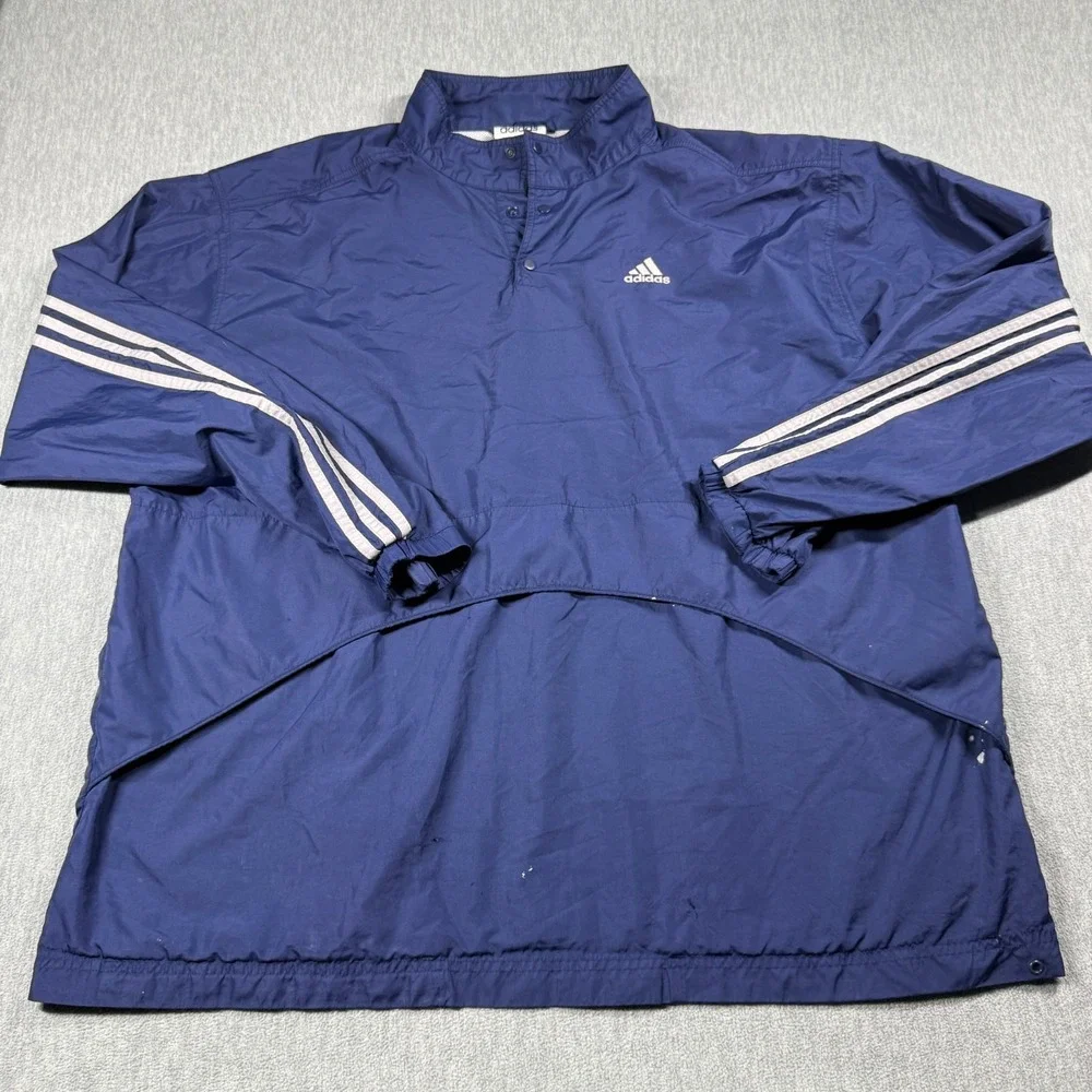 Adidas Jacket Mens XXL Blue Vintage 3-Stripe Mesh Lined Windbreaker 90s